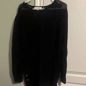 New York & Company Black Sweater with Button Accents